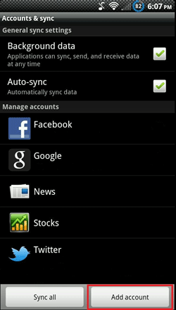 Android Accounts, Add Account